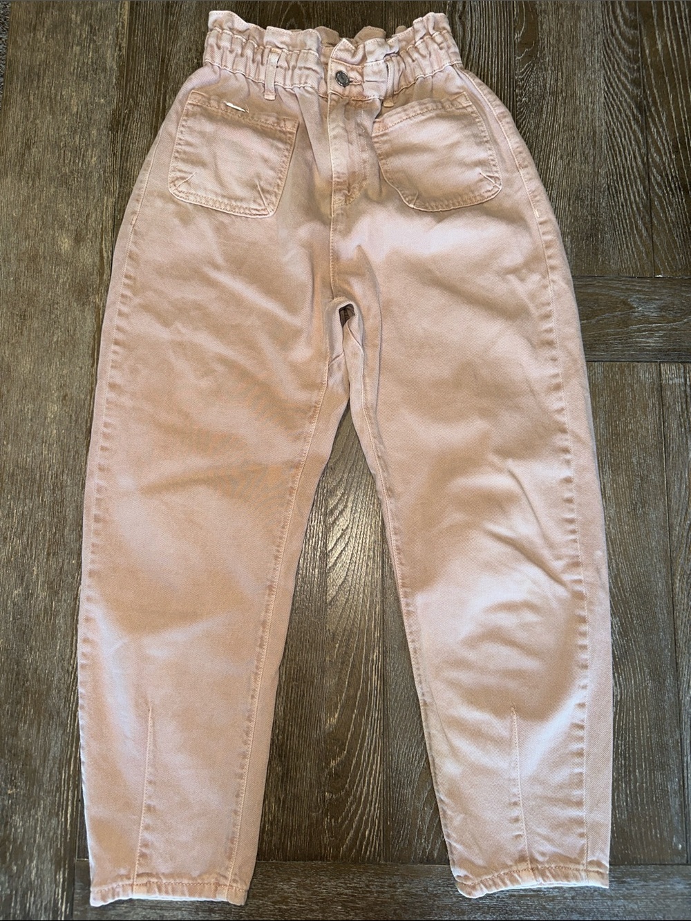 Zara Blush Pink Paperbag Waist Barrel Leg Ankle Jeans Women’s Size 2